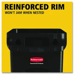 Rubbermaid Slim Jim Commercial Rectangular Plastic Waste Receptacle, 23 Gallons, 30"H x 22"W x 11"D, Black