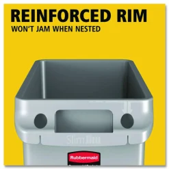 Rubbermaid Slim Jim Rectangular Plastic Waste Containers With Vent Channels, 23 Gallons, 30"H x 11"W x 22"D, Gray