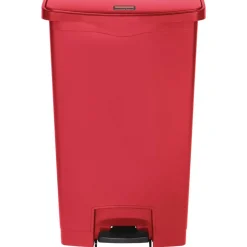 Rubbermaid Slim Jim Rectangular Plastic Wastebasket, Step-On,18 Gallons, Red