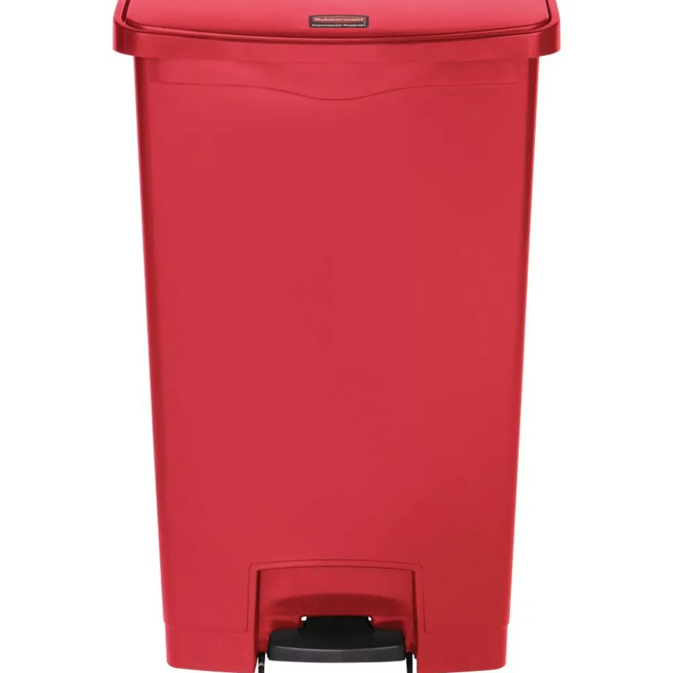 Rubbermaid Slim Jim Rectangular Plastic Wastebasket, Step-On,18 Gallons, Red