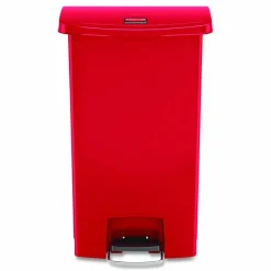 Rubbermaid Slim Jim Rectangular Plastic Wastebasket, Step-On,18 Gallons, Red