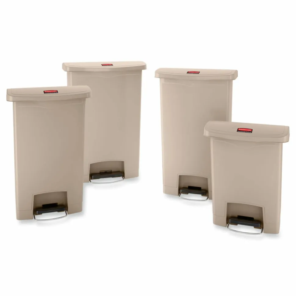 Rubbermaid Slim Jim Rectangular Plastic Wastebasket, Step-On, 8 Gallons, Beige