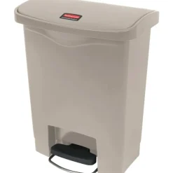 Rubbermaid Slim Jim Rectangular Plastic Wastebasket, Step-On, 8 Gallons, Beige