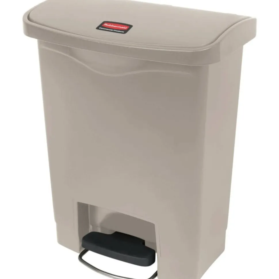 Rubbermaid Slim Jim Rectangular Plastic Wastebasket, Step-On, 8 Gallons, Beige