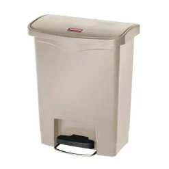 Rubbermaid Slim Jim Rectangular Plastic Wastebasket, Step-On, 8 Gallons, Beige