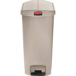 Rubbermaid Slim Jim Step-On Resin End Step Wastebasket, 18 Gallons, Beige