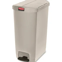 Rubbermaid Slim Jim Step-On Resin End Step Wastebasket, 18 Gallons, Beige
