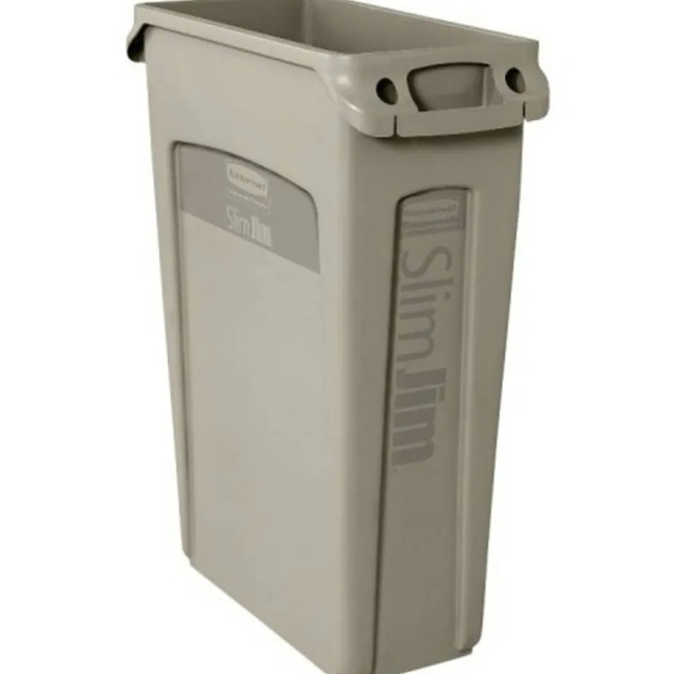 Rubbermaid Slim Jim Waste Container With Vents Channels, 23 Gallons, 30" x 11" x 22", Beige
