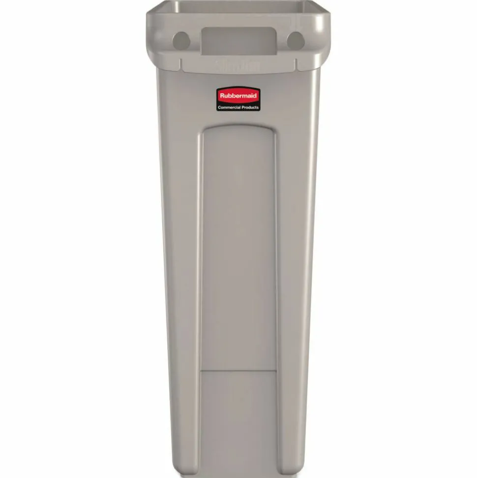 Rubbermaid Slim Jim Waste Container With Vents Channels, 23 Gallons, 30" x 11" x 22", Beige