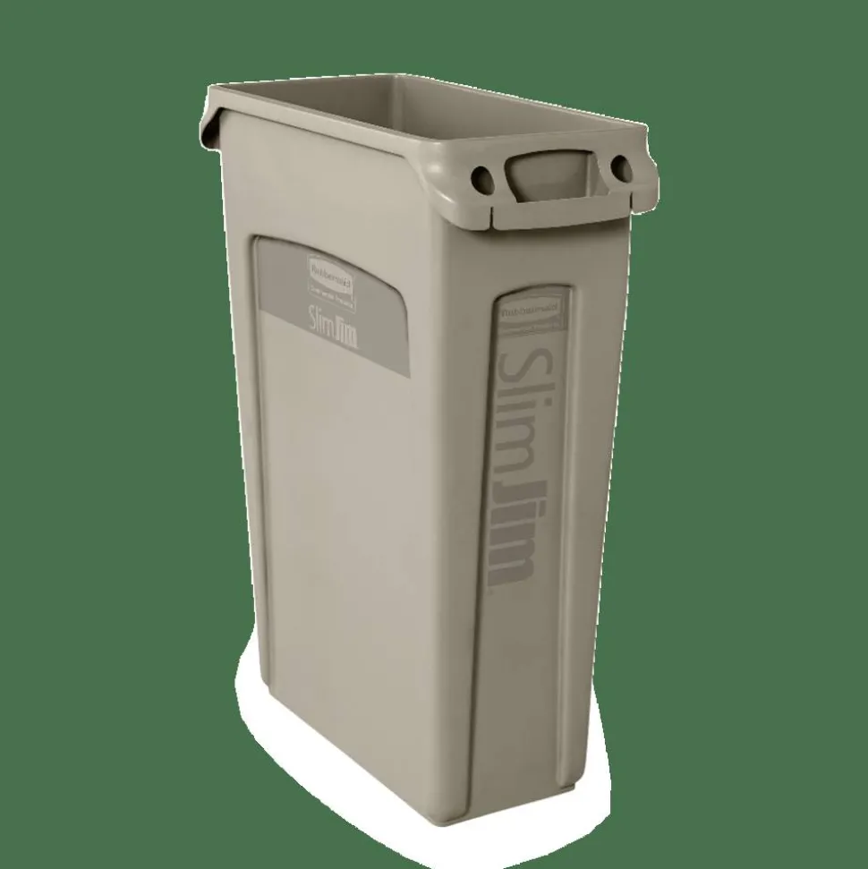 Rubbermaid Slim Jim Waste Container With Vents Channels, 23 Gallons, 30" x 11" x 22", Beige