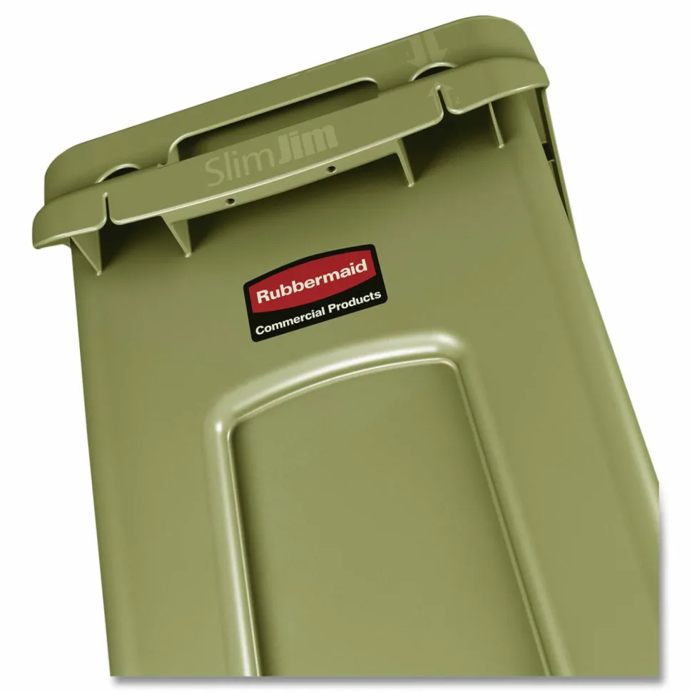 Rubbermaid Slim Jim Waste Container With Vents Channels, 23 Gallons, 30" x 11" x 22", Beige