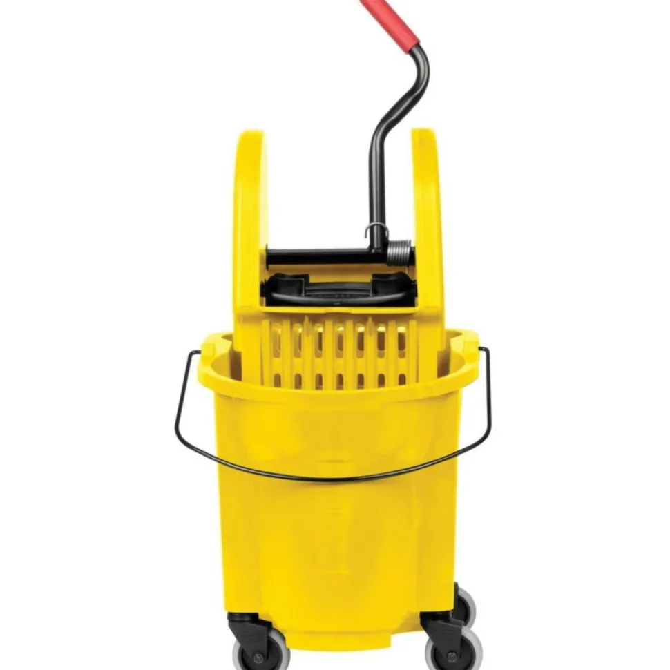 Rubbermaid WaveBrake Plastic Commercial Bucket With Wringer, 35 Qt, 33 3/4"H x 16"W x 27 1/4"D, Yellow