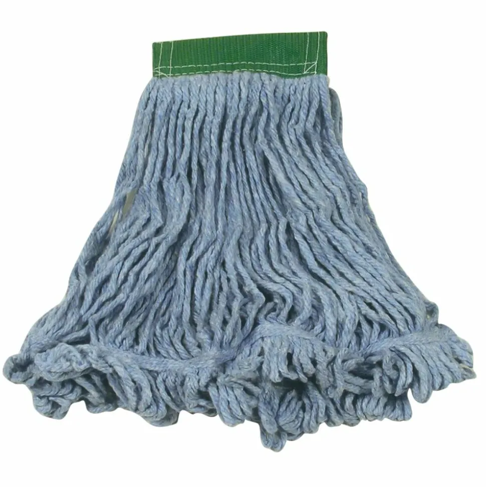 Rubbermaid Wet Mop Head, Super Stitch, Cotton Blend, Medium, Blue, Case Of 6
