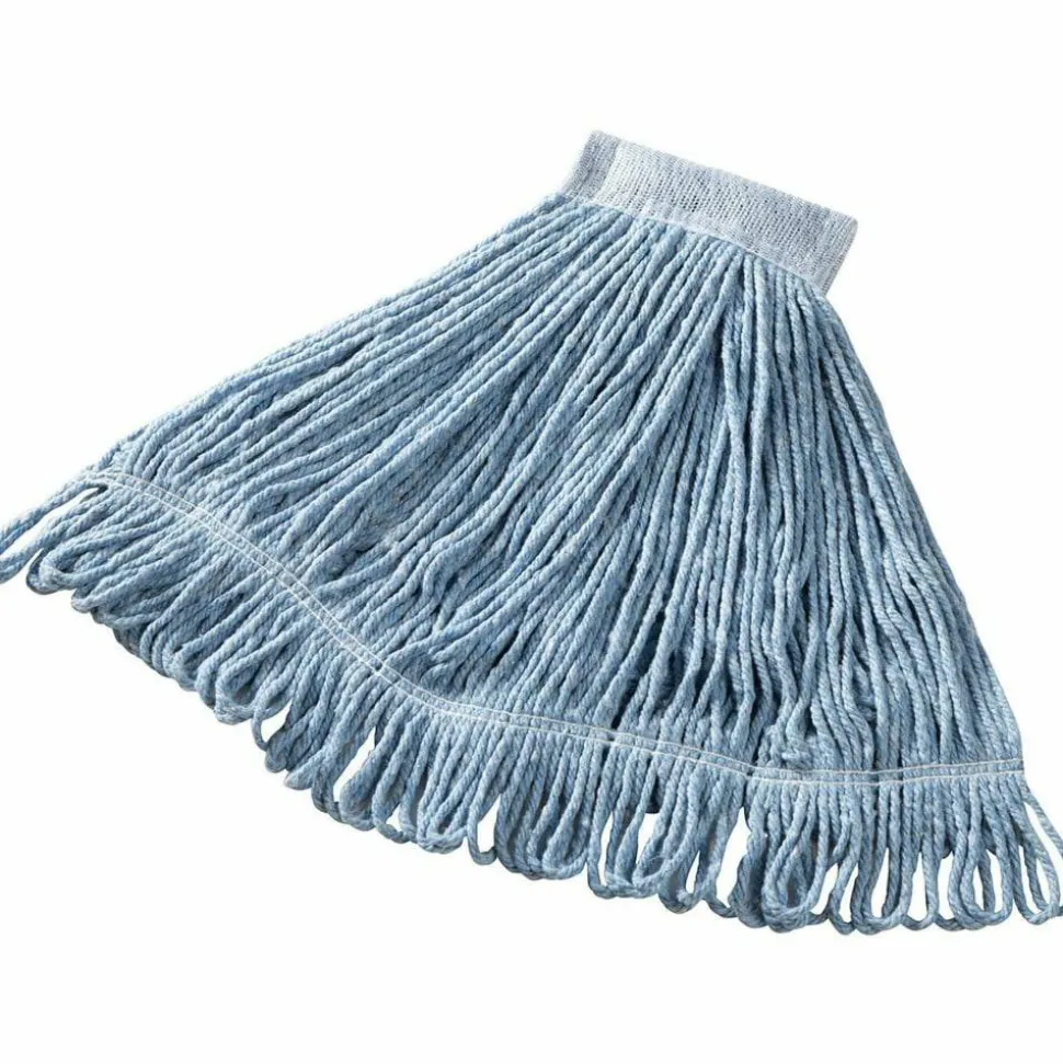 Rubbermaid Wet Mop Head, Super Stitch, Cotton Blend, Medium, Blue, Case Of 6