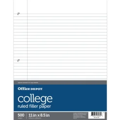 Ruled Filler Paper, 8 1/2" x 11", College Ruled, White, Ream Of 500 Sheets