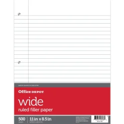Ruled Filler Paper, 8 1/2" x 11", Wide Ruled, White, Pack Of 500 Sheets