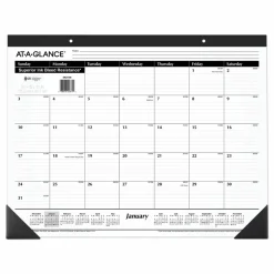 Ruled Desk Pad, 22 x 17, White Sheets, Black Binding, Black Corners, 12-Month (Jan to Dec): 2027, 2027 Calendar