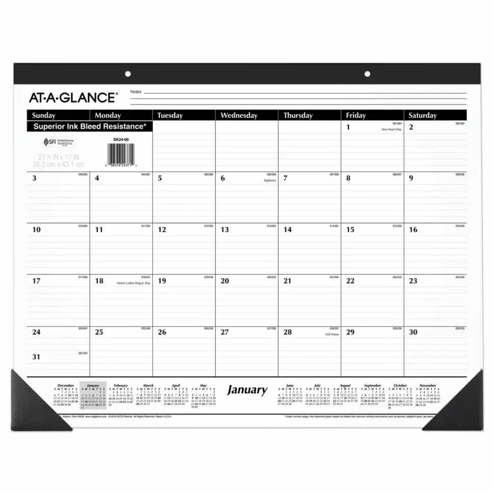 Ruled Desk Pad, 22 x 17, White Sheets, Black Binding, Black Corners, 12-Month (Jan to Dec): 2027, 2027 Calendar