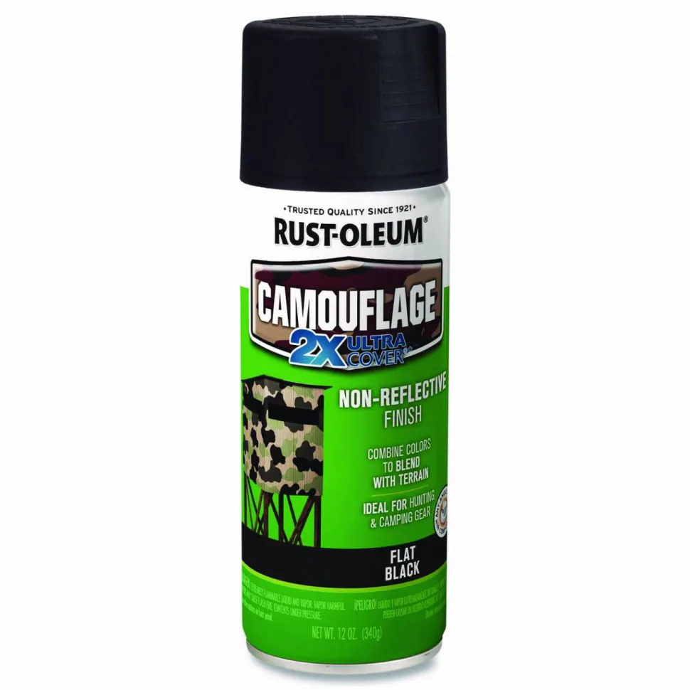 Rust-Oleum Camouflage Spray Paint, Flat Black, 12 oz Aerosol Can