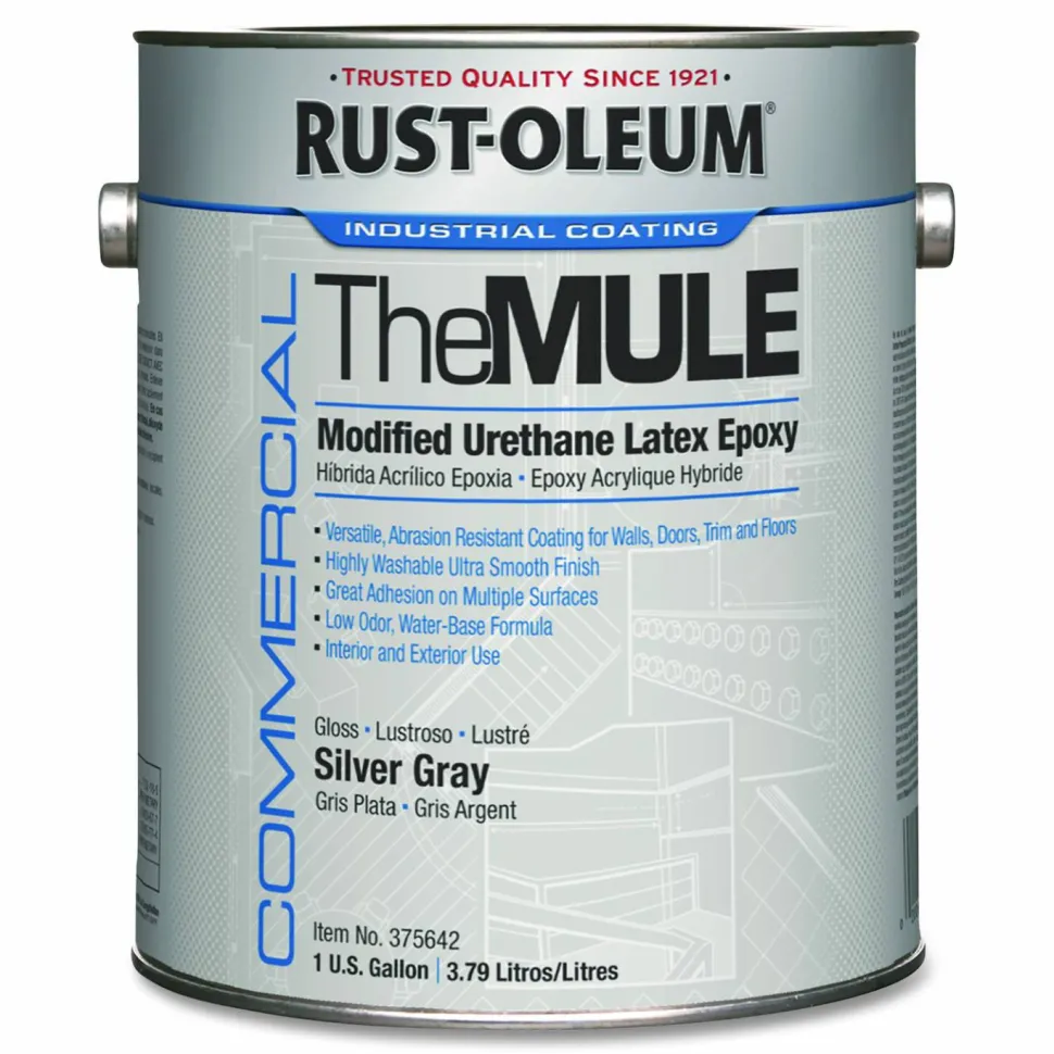 Rust-Oleum Commercial The MULE (Modified Urethane Latex Epoxy), Interior/Exterior, Gloss Silver Gray, 1 gal Bucket/Pail, 2/Carton