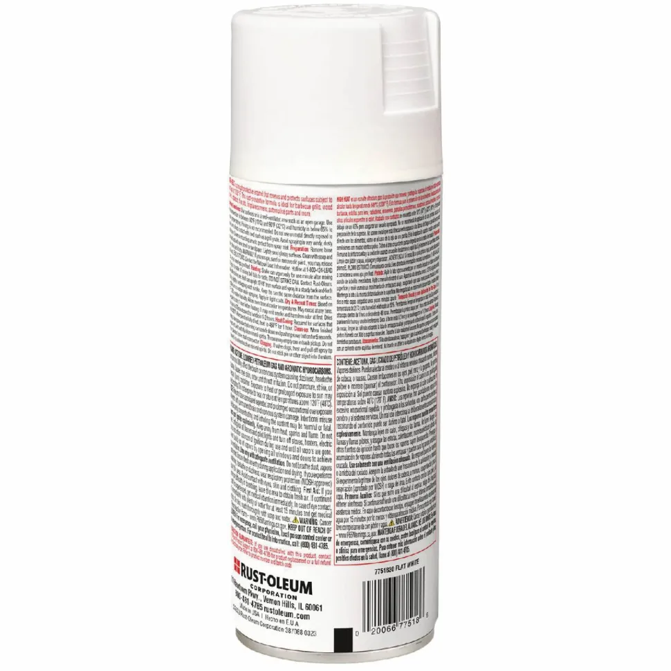 Rust-Oleum High Heat Enamel Spray Paint, Flat White, 12 oz Aerosol Can, 6/Carton