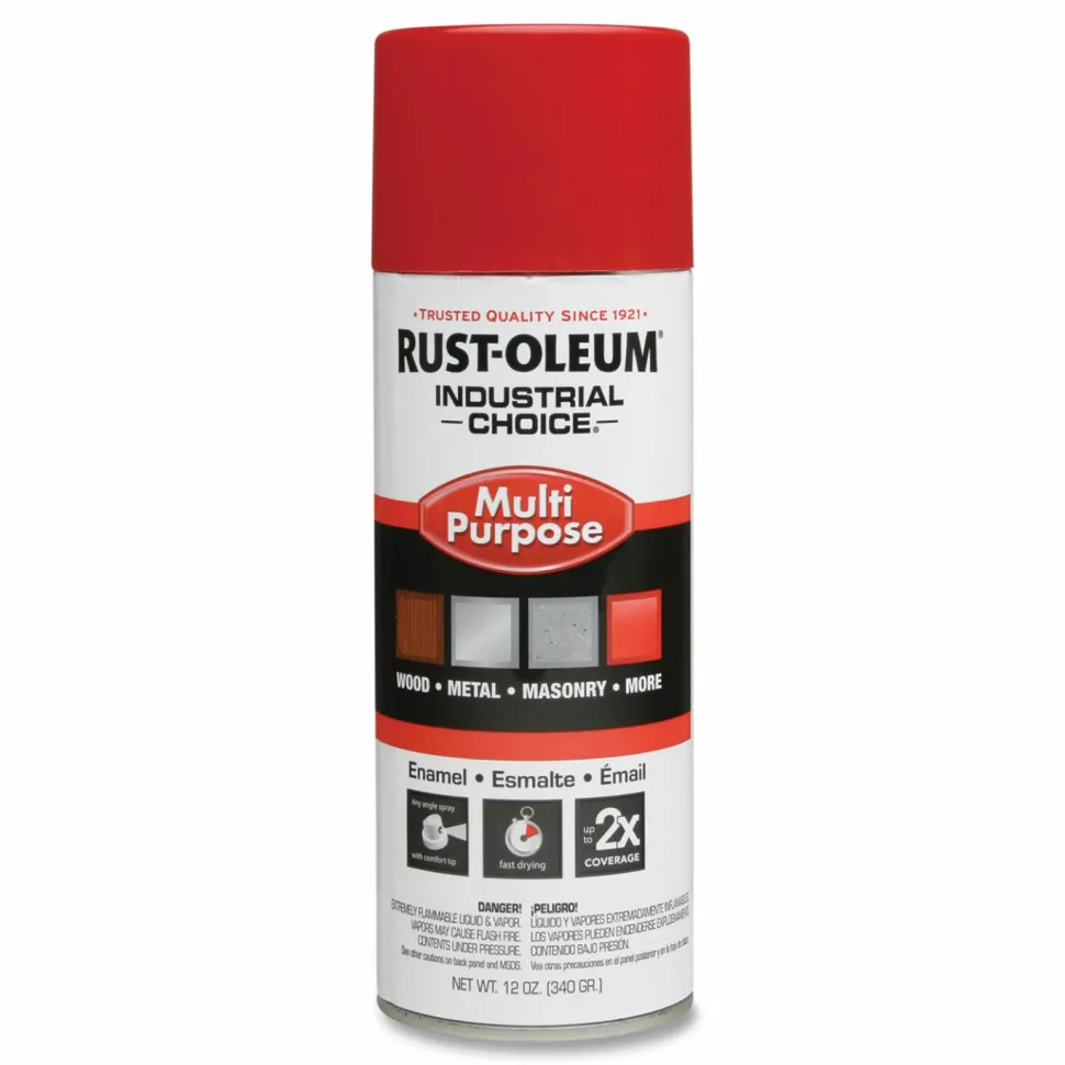 Rust-Oleum Industrial Choice 1600 System Multi-Purpose Enamel Spray Paint, Flat Safety Red, 12 oz Aerosol Can, 6/Carton