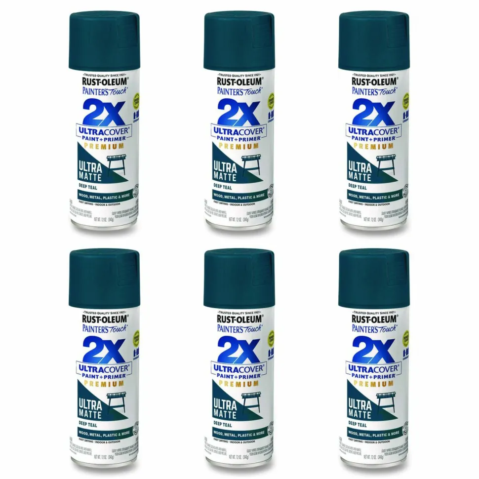 Rust-Oleum Painter's Touch 2X Ultra Cover Spray Paint, Ultra Matte Teal, 12 oz Aerosol Can, 6/Carton