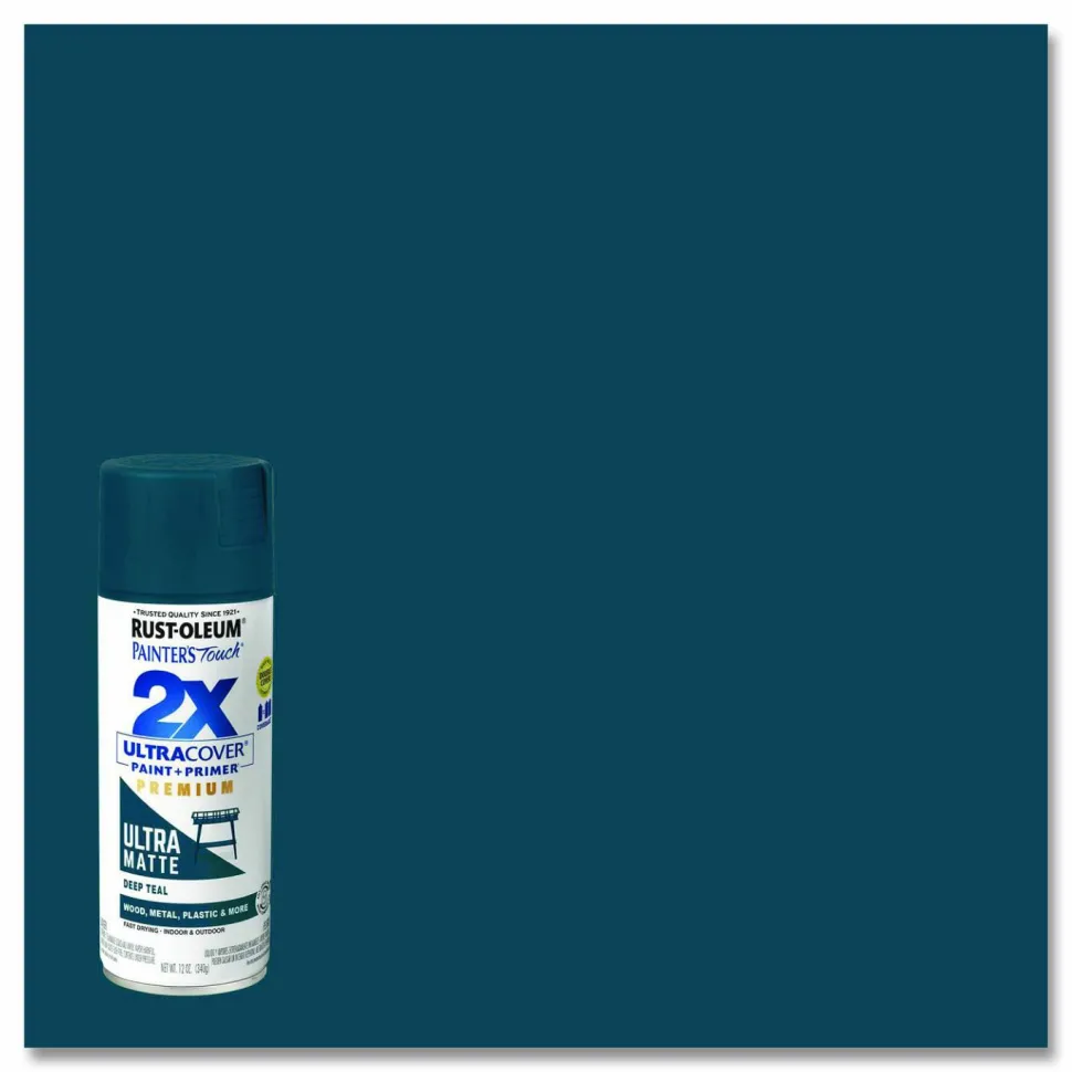 Rust-Oleum Painter's Touch 2X Ultra Cover Spray Paint, Ultra Matte Teal, 12 oz Aerosol Can, 6/Carton