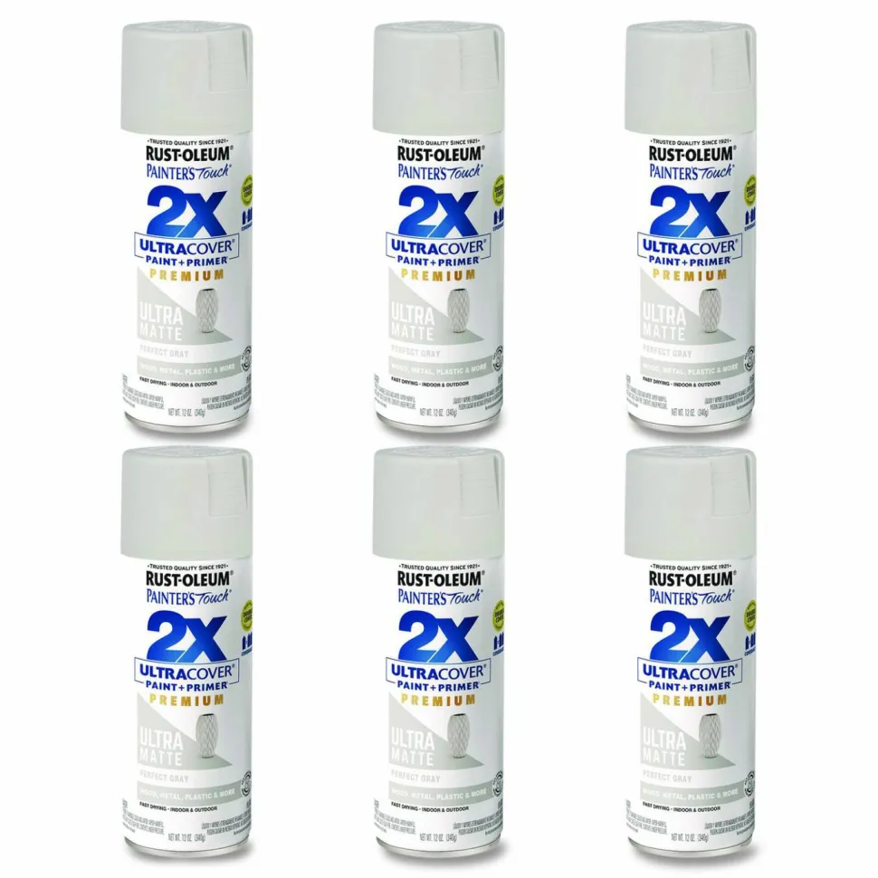Rust-Oleum Painter's Touch 2X Ultra Cover Spray Paint, Ultra Matte Gray, 12 oz Aerosol Can, 6/Carton
