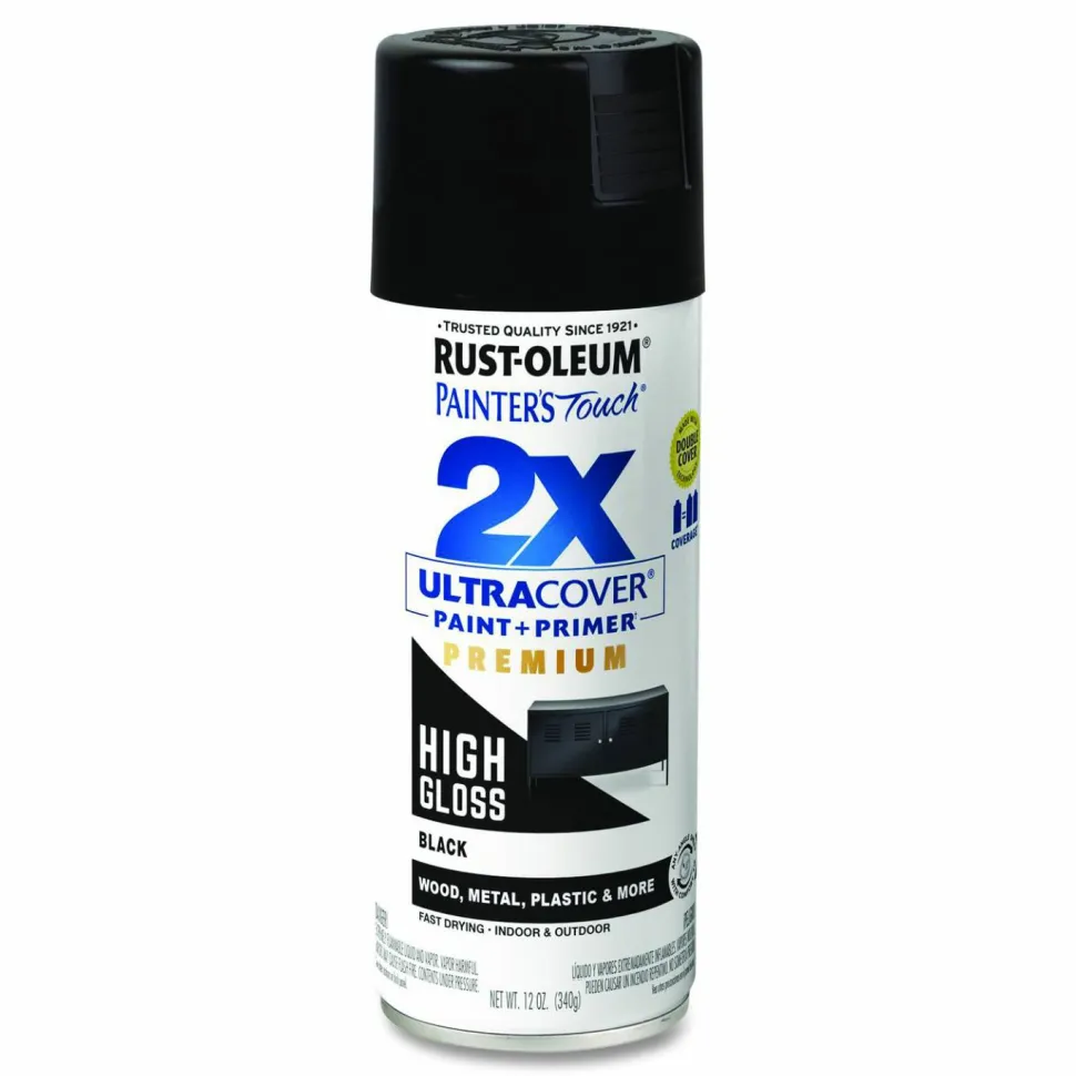 Rust-Oleum Painter's Touch 2X Ultra Cover Spray Paint, High Gloss Black, 12 oz Aerosol Can, 6/Carton