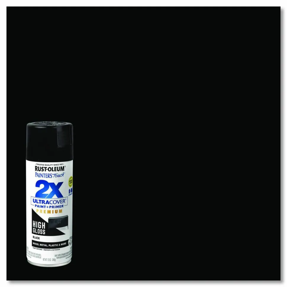 Rust-Oleum Painter's Touch 2X Ultra Cover Spray Paint, High Gloss Black, 12 oz Aerosol Can, 6/Carton