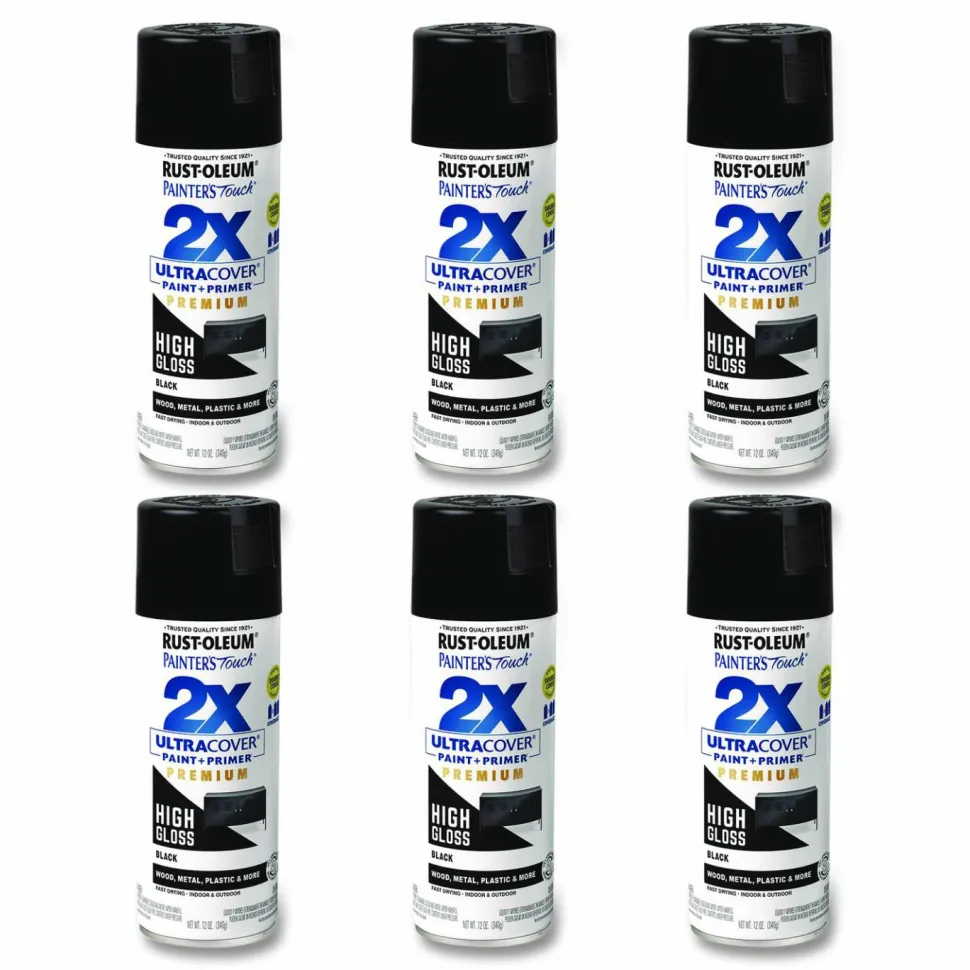 Rust-Oleum Painter's Touch 2X Ultra Cover Spray Paint, High Gloss Black, 12 oz Aerosol Can, 6/Carton