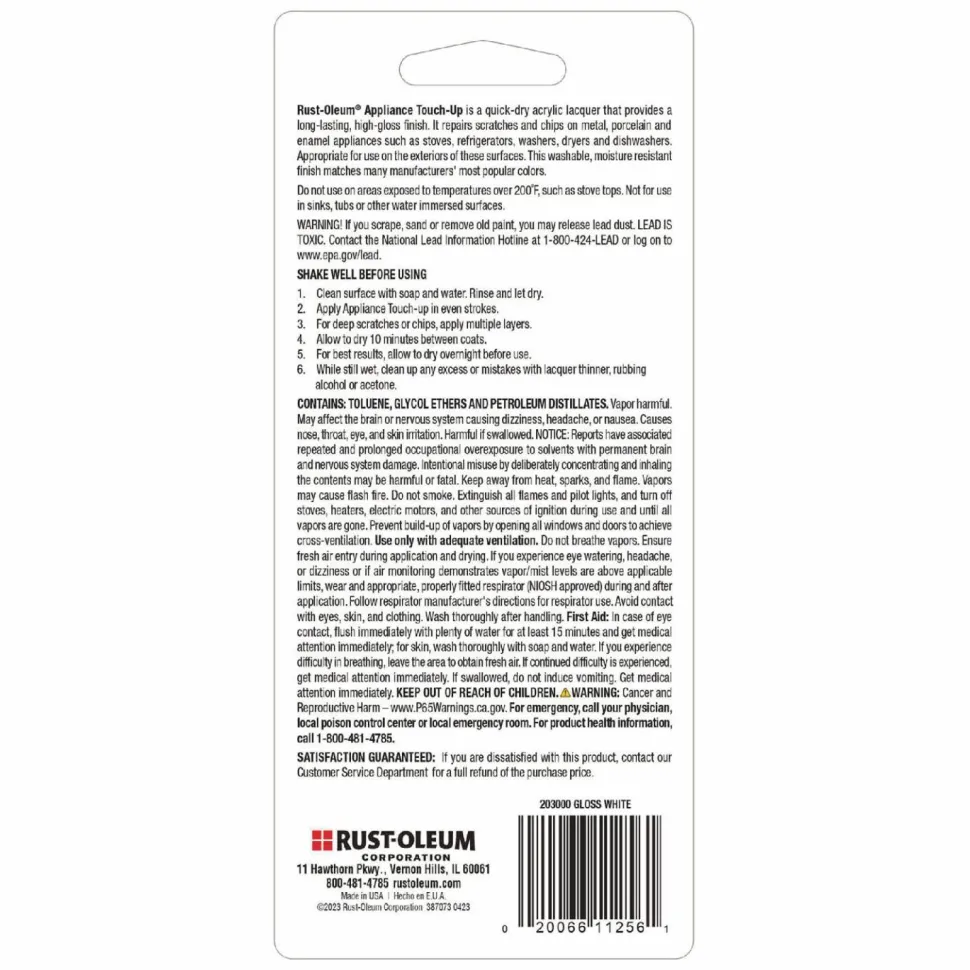 Rust-Oleum Specialty Gloss White Appliance Epoxy Touch, Gloss White, 0.6 oz Bottle, 6/Carton