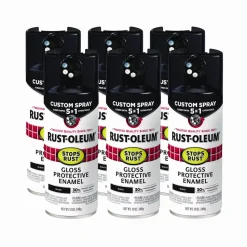 Rust-Oleum Stops Rust 5-in-1 Spray Paint, Gloss Black, 12 oz Aerosol Can, 6/Carton