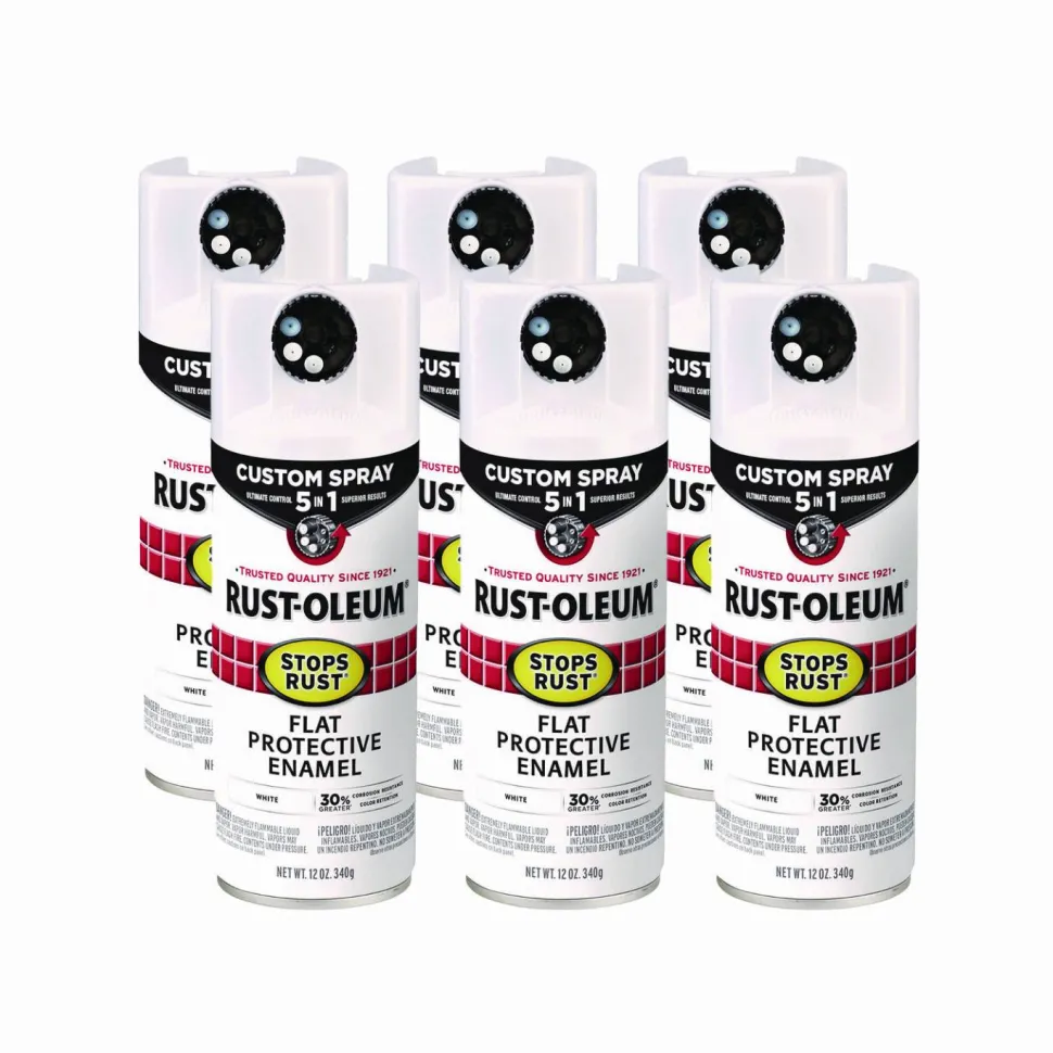Rust-Oleum Stops Rust 5-in-1 Spray Paint, Flat White, 12 oz Aerosol Can, 6/Carton