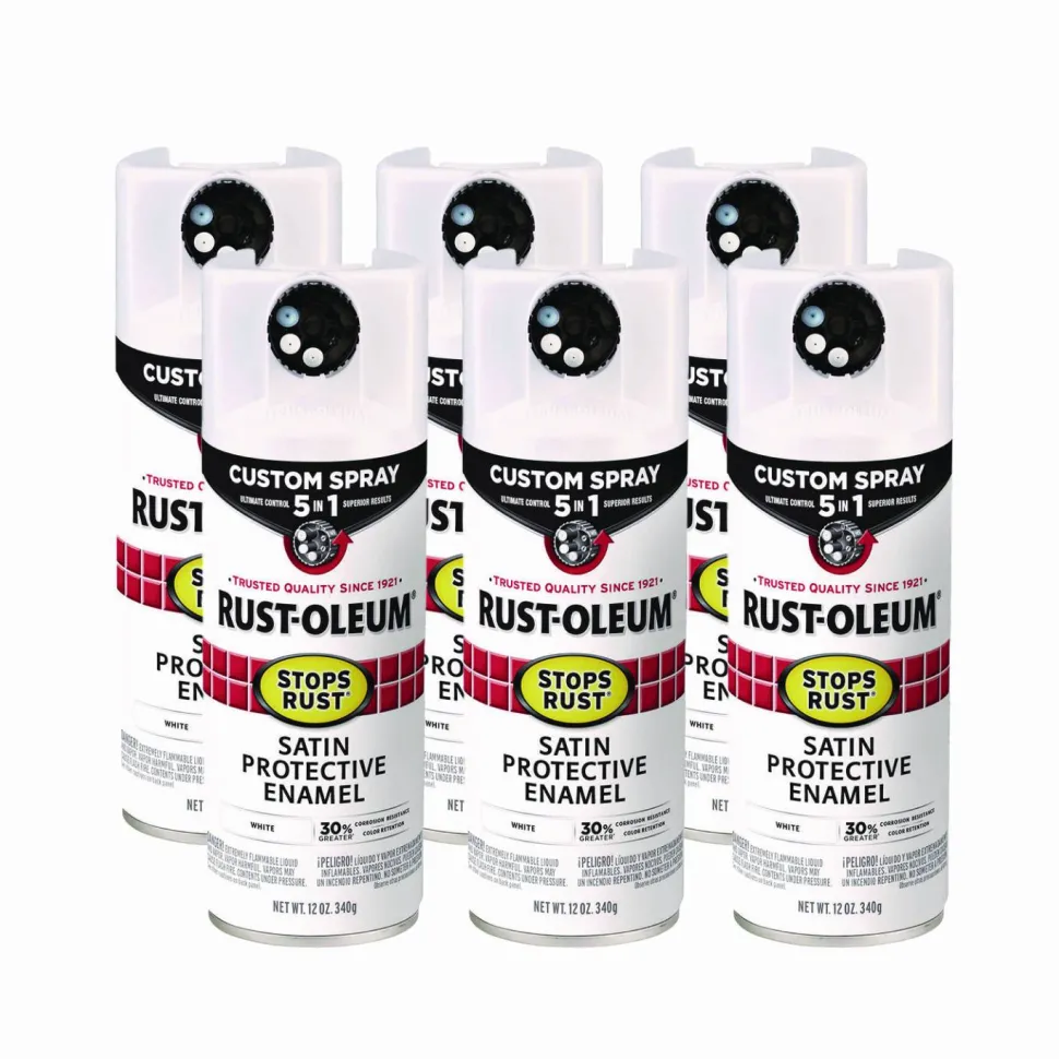 Rust-Oleum Stops Rust 5-in-1 Spray Paint, Satin White, 12 oz Aerosol Can, 6/Carton