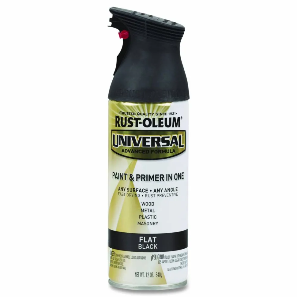 Rust-Oleum Universal Premium Spray Paint, Flat Black, 12 oz Aerosol Can, 6/Carton