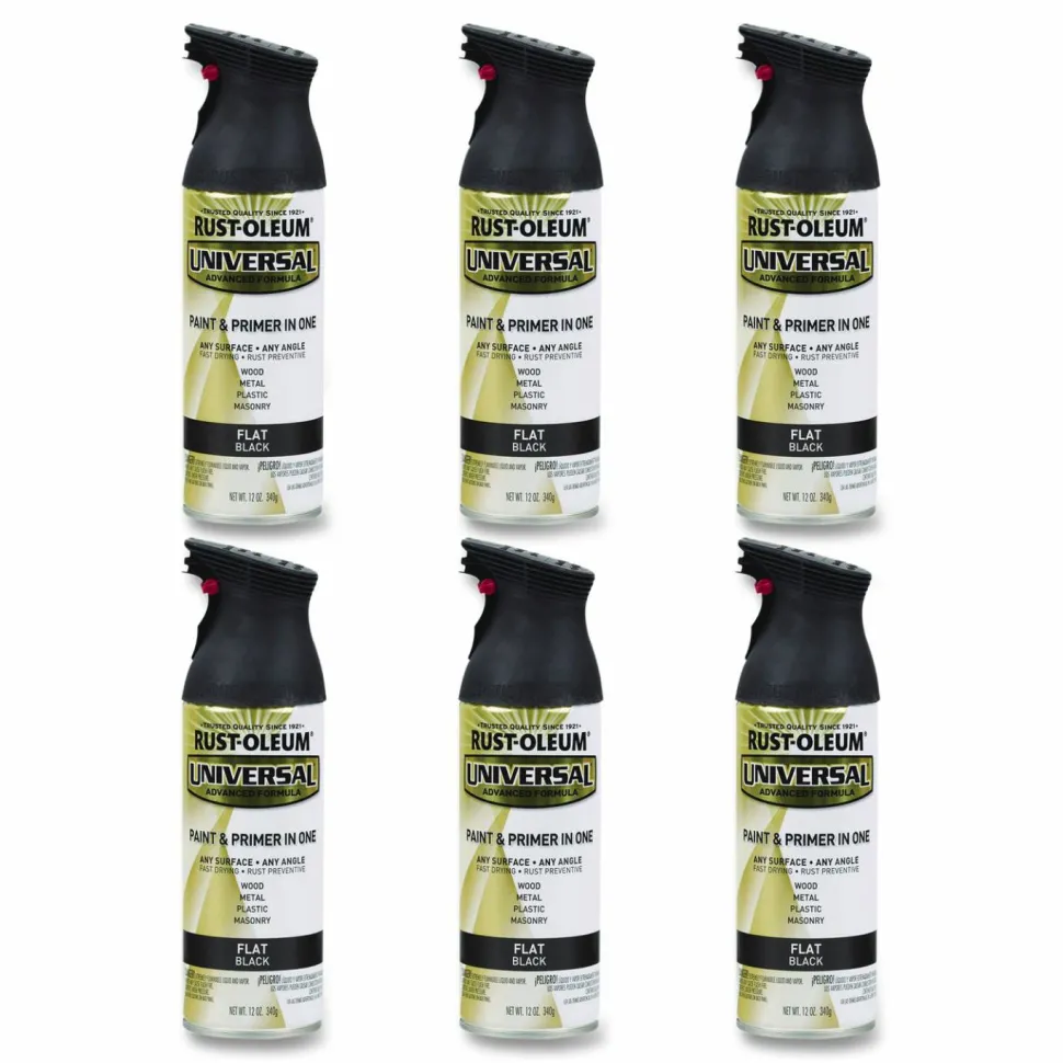 Rust-Oleum Universal Premium Spray Paint, Flat Black, 12 oz Aerosol Can, 6/Carton