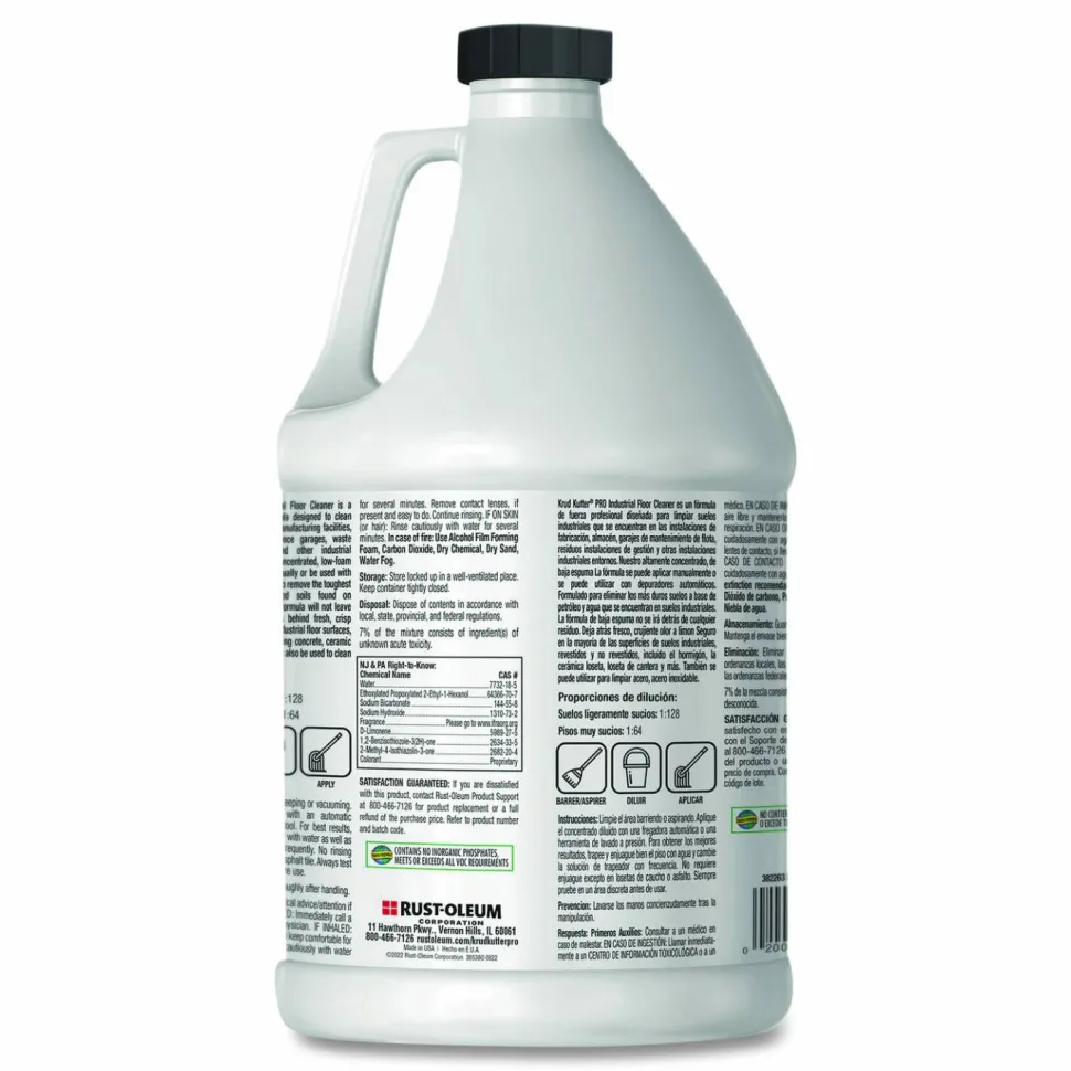 Rust-Oleum Professional Low Foam Floor Cleaner Concentrate, Lemon Scent, 1 gal Bottle, 4/Carton