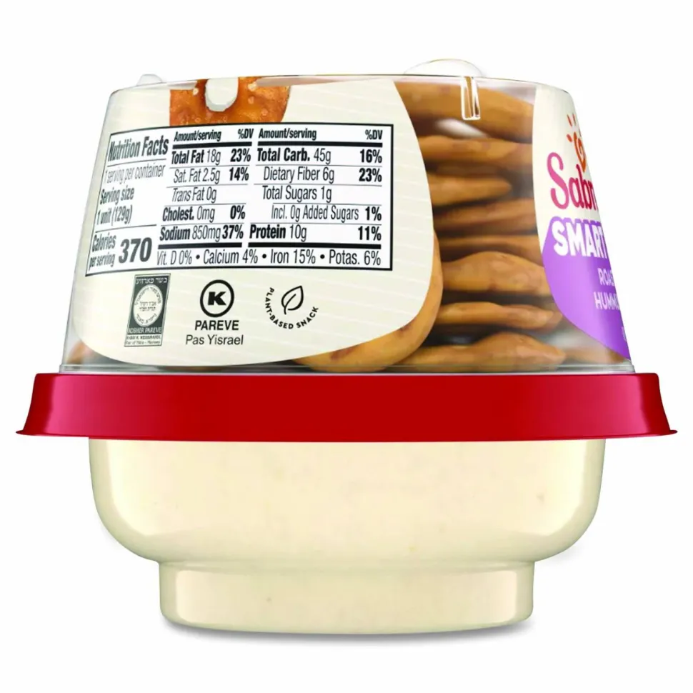 Sabra Classic Hummus with Pretzel, 4.56 oz Cup, 6 Cups/Pack