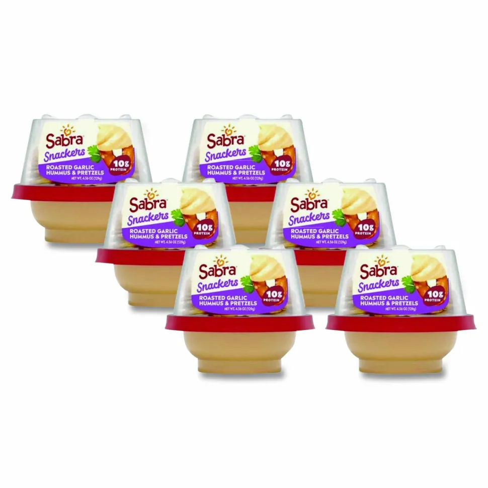 Sabra Classic Hummus with Pretzel, 4.56 oz Cup, 6 Cups/Pack