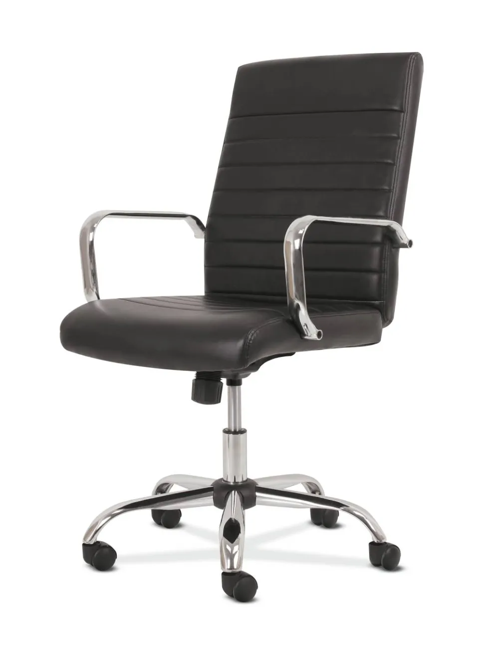 Sadie 5-Eleven Mid-Back Executive Chair, Supports Up to 250 lb, 17.1" to 20" Seat Height, Black Seat/Back, Chrome Base