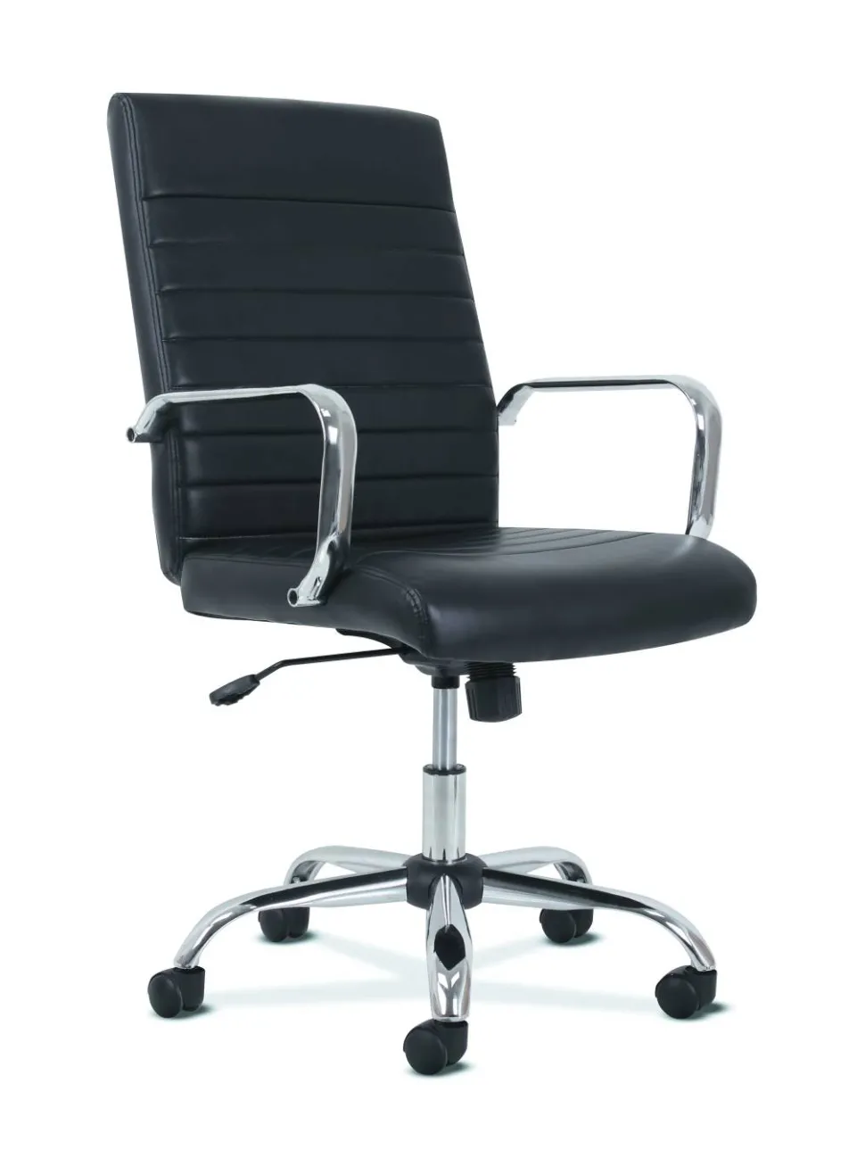Sadie 5-Eleven Mid-Back Executive Chair, Supports Up to 250 lb, 17.1" to 20" Seat Height, Black Seat/Back, Chrome Base
