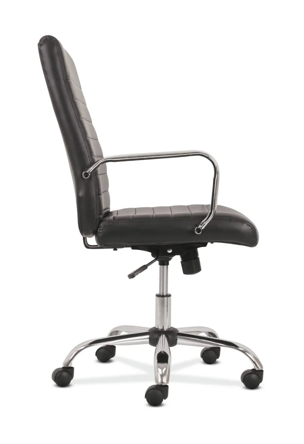 Sadie 5-Eleven Mid-Back Executive Chair, Supports Up to 250 lb, 17.1" to 20" Seat Height, Black Seat/Back, Chrome Base