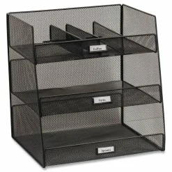 Safco Onyx Breakroom Organizers, 3 Compartments,14.63 x 11.75 x 15, Steel Mesh, Black