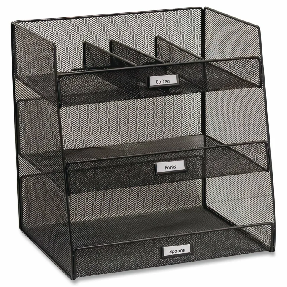 Safco Onyx Breakroom Organizers, 3 Compartments,14.63 x 11.75 x 15, Steel Mesh, Black