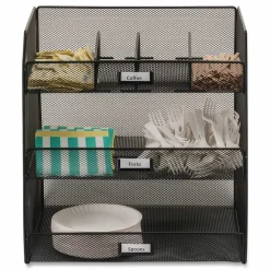 Safco Onyx Breakroom Organizers, 3 Compartments,14.63 x 11.75 x 15, Steel Mesh, Black