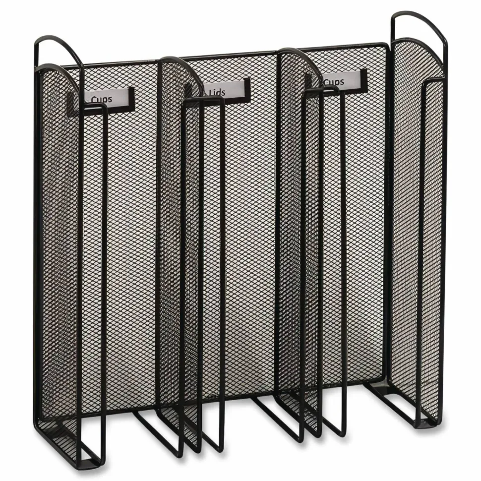 Safco Onyx Breakroom Organizers, 3Compartments, 12.75x4.5x13.25, Steel Mesh, Black