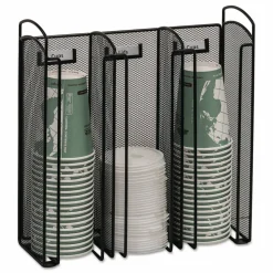 Safco Onyx Breakroom Organizers, 3Compartments, 12.75x4.5x13.25, Steel Mesh, Black
