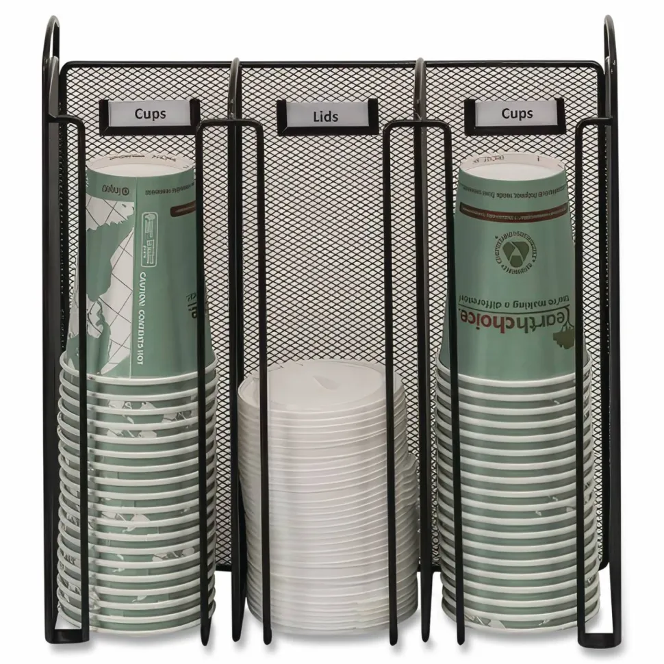 Safco Onyx Breakroom Organizers, 3Compartments, 12.75x4.5x13.25, Steel Mesh, Black
